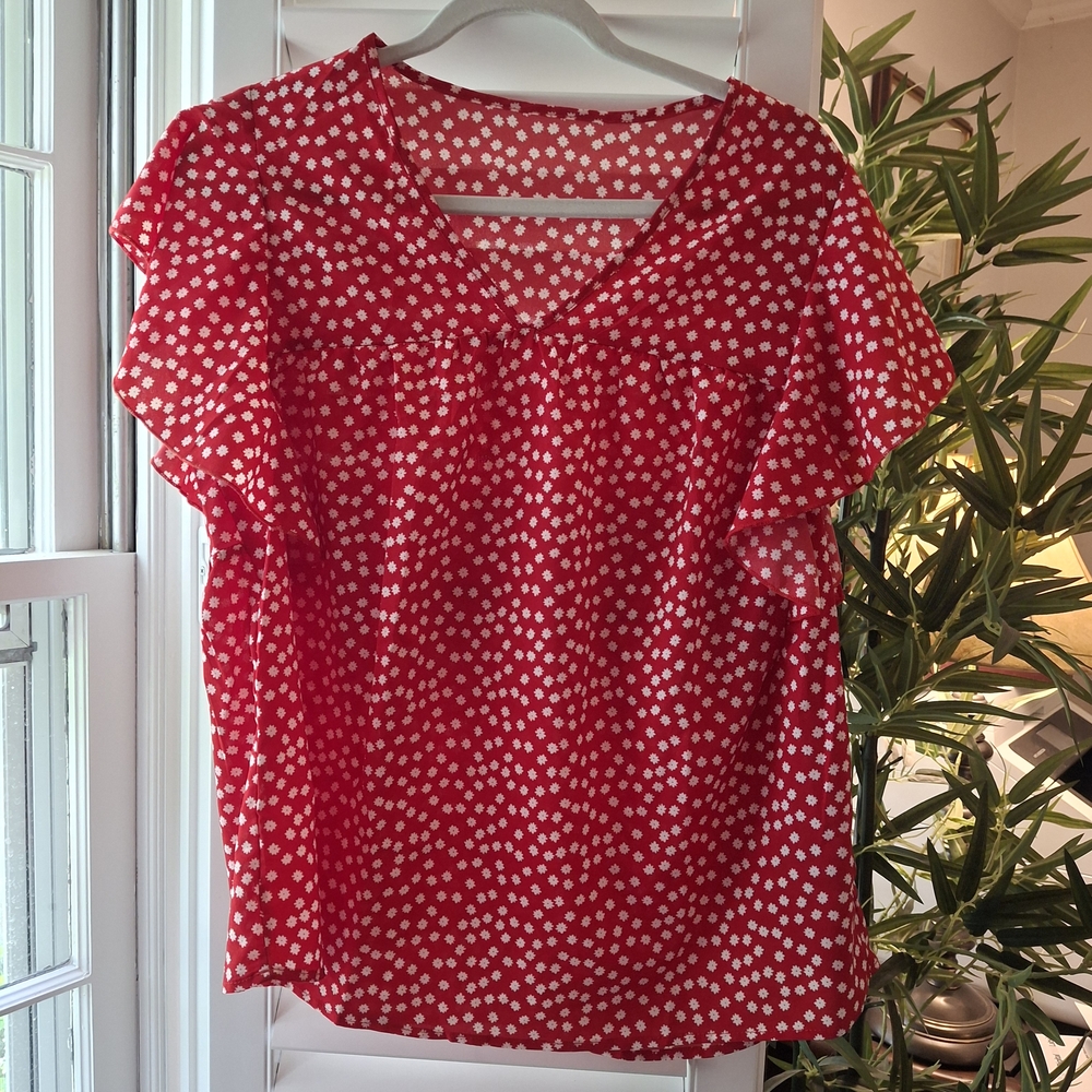 SHEIN Red Ruffled Blouse